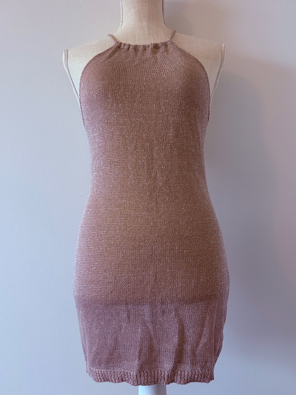 Dusty Rose Knit Halter Mini Dress